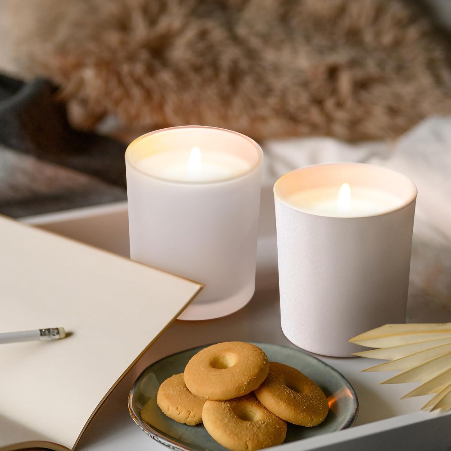 Thick Frosted White Candle Jars 20 Pcs With Wood Lids