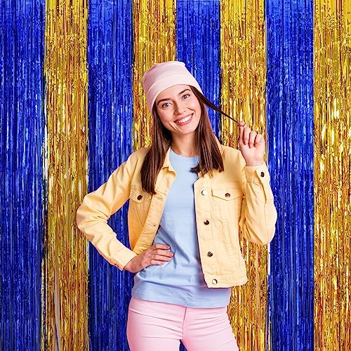 LOLStar 2 Pack Blue and Gold Foil Fringe Curtains