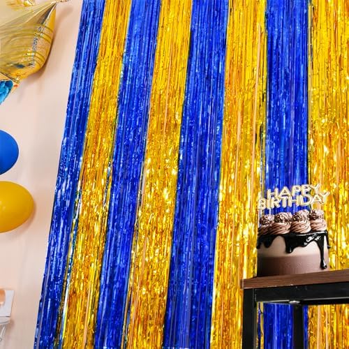 LOLStar 2 Pack Blue and Gold Foil Fringe Curtains