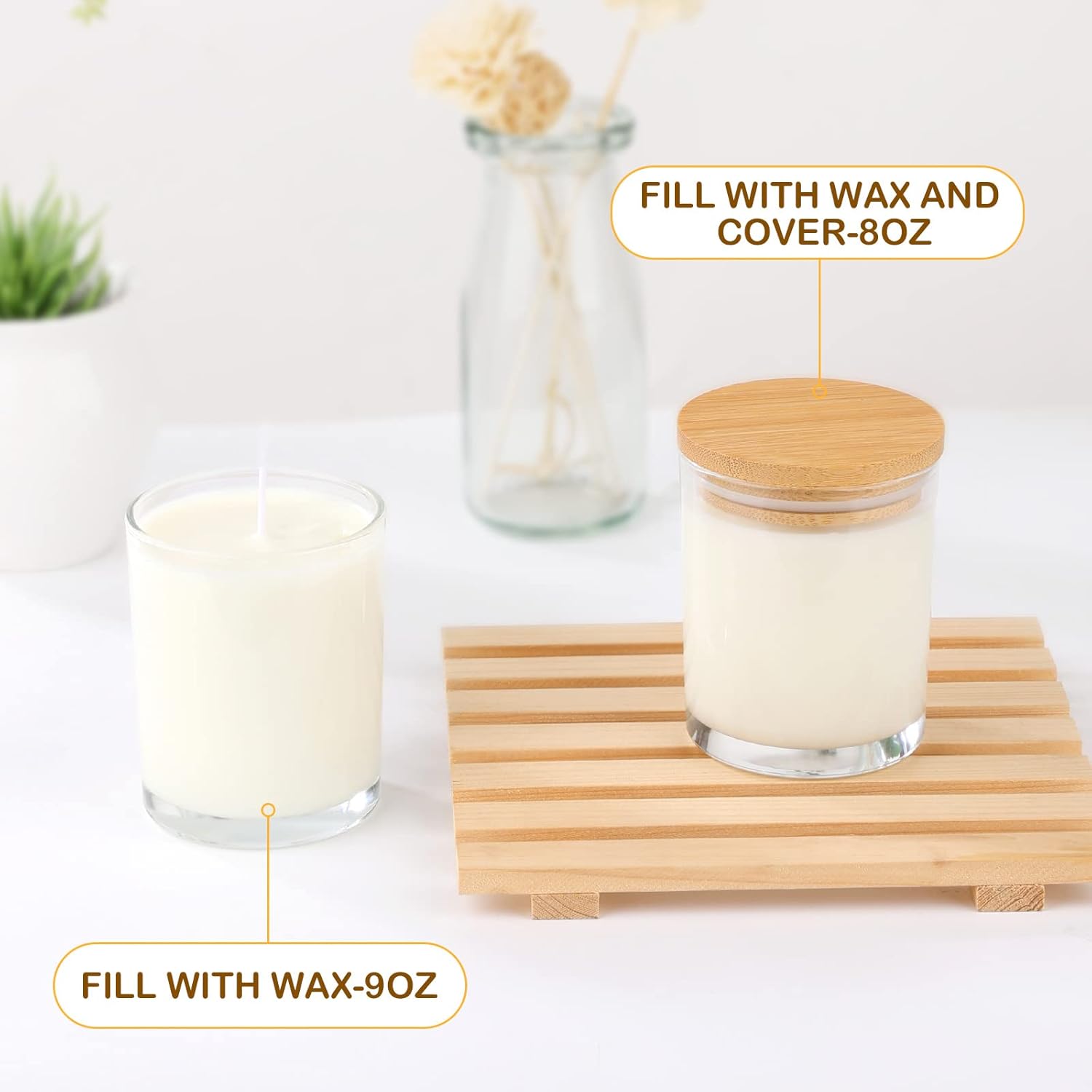 GOTIDEAL 12 Pack 9 OZ Frosted White Candle Jars with Bamboo Lids
