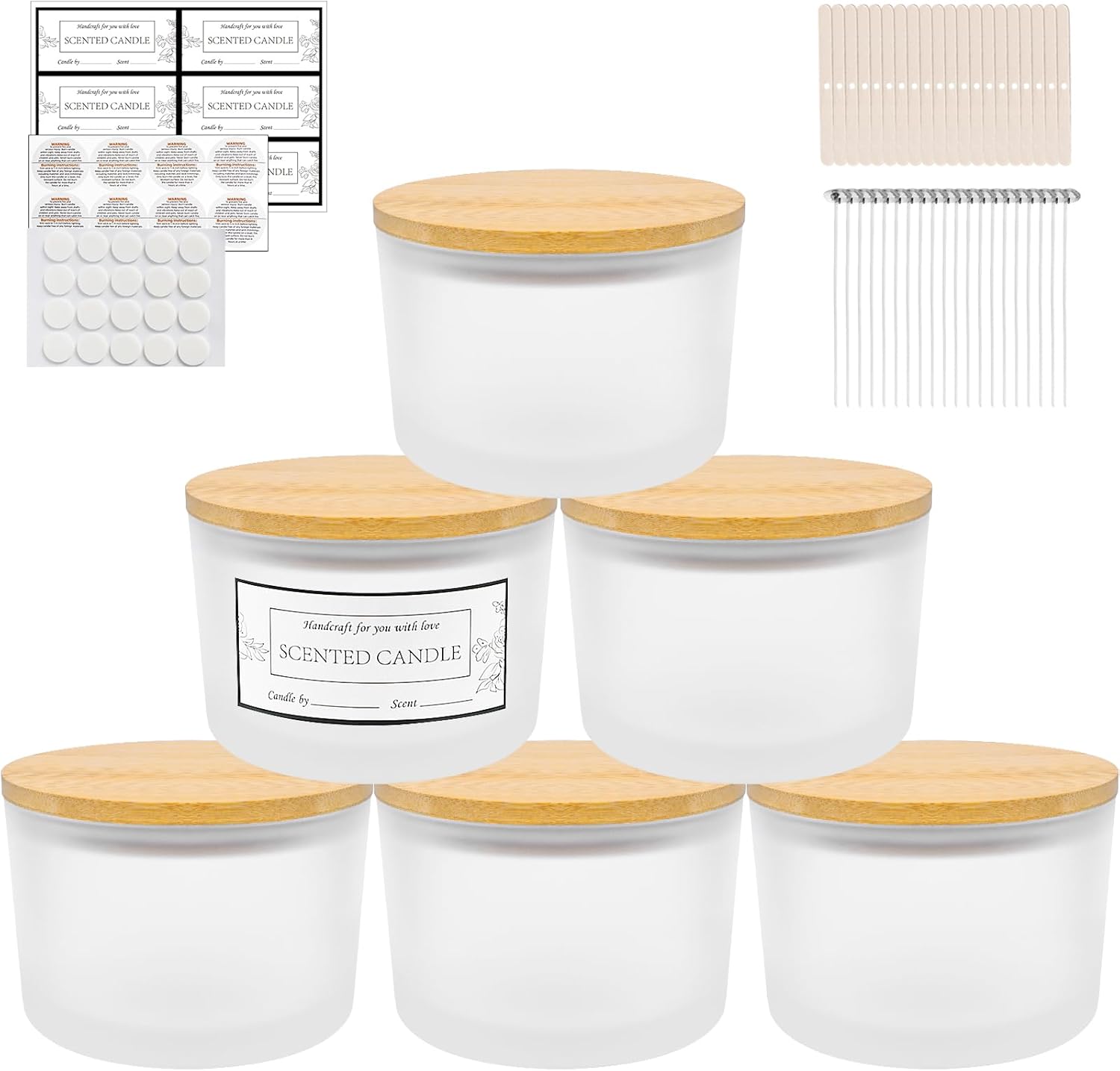 CONNOO 6-Pack 16 oz Candle Jars with Bamboo Lids