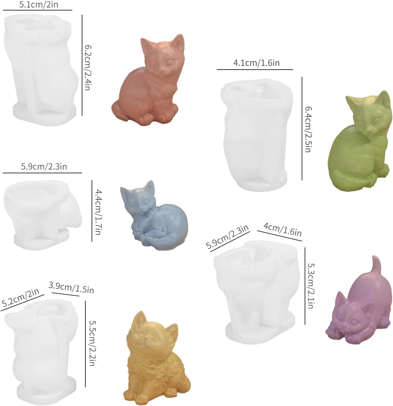 5 Cute Cat Silicone Molds for Candle Soap DIY
