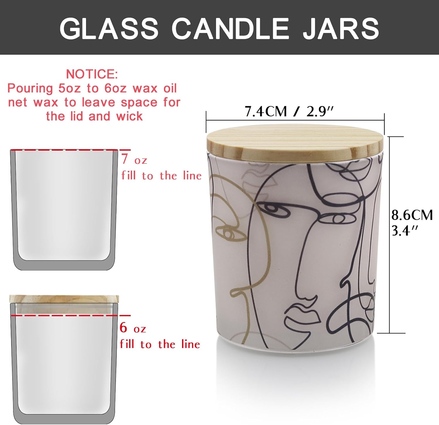 Frosted Glass Candle Jars with Wooden Lids 6PCS