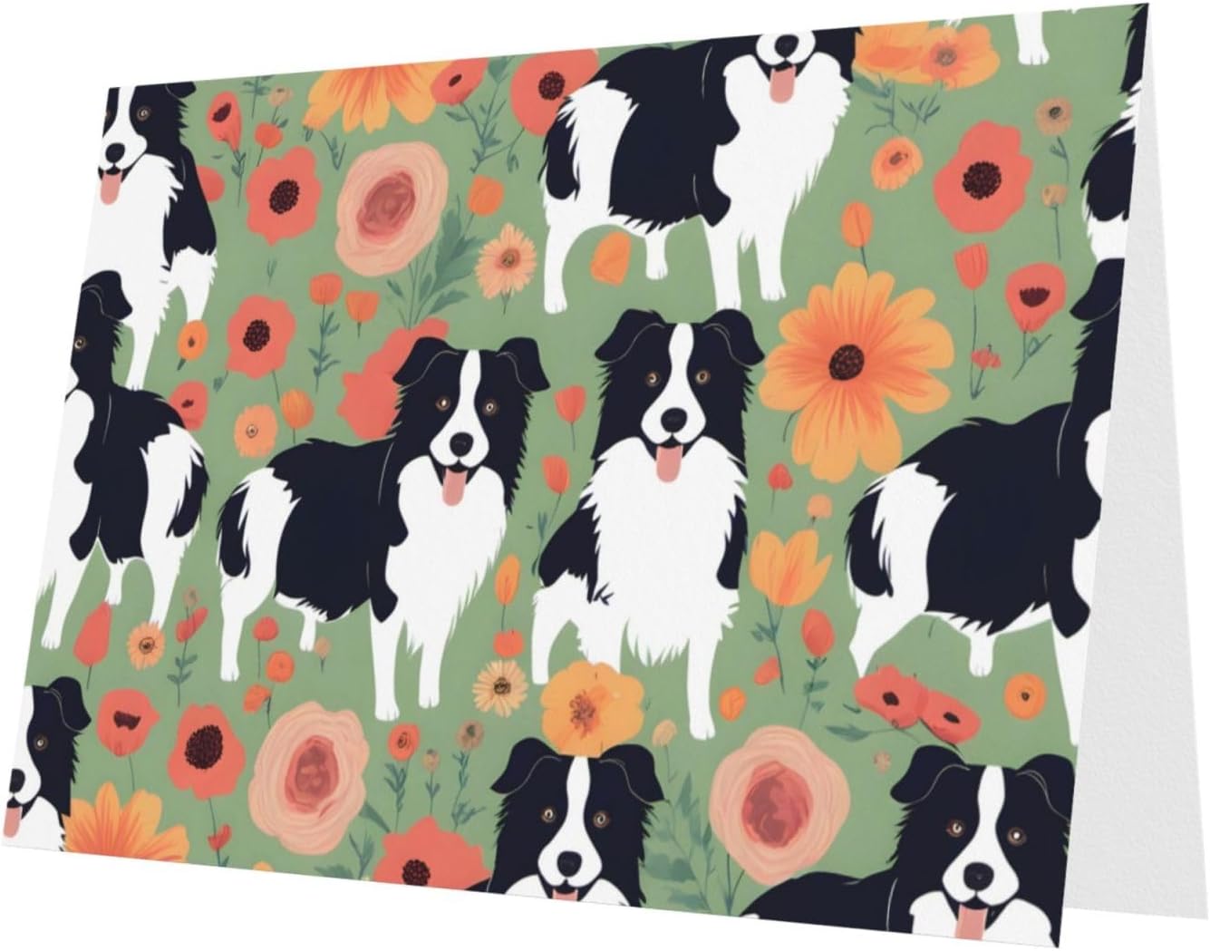 Blue Border Collie Florals Greeting Card 6x4 Inch