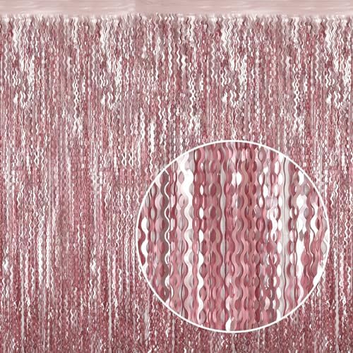 4 Pack Pink Wavy Tinsel Curtain Backdrop
