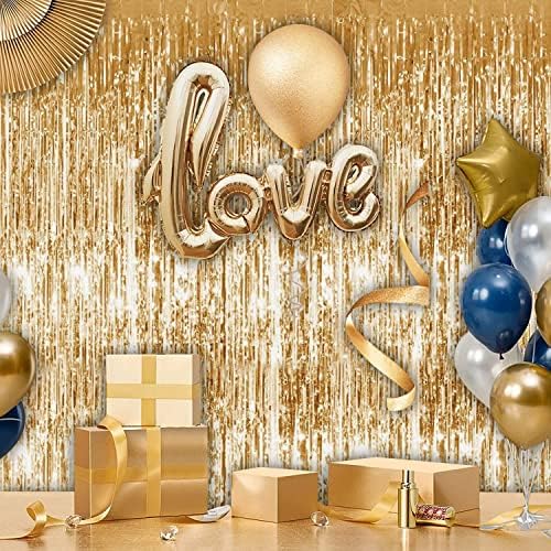 Gold Metallic Tinsel Foil Curtain 3 Pack