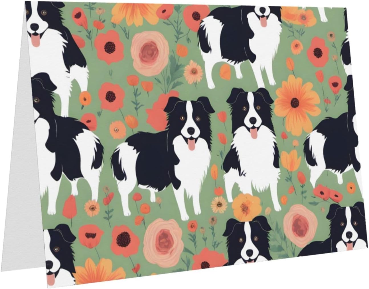 Blue Border Collie Florals Greeting Card 6x4 Inch