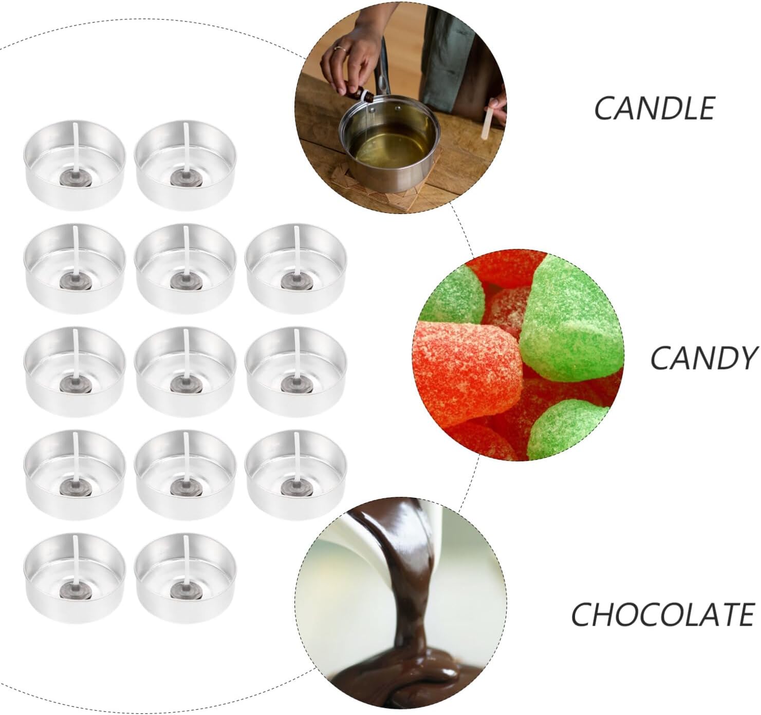 TEHAUX 100pcs Aluminum Tea Light Cups with Candle Wicks