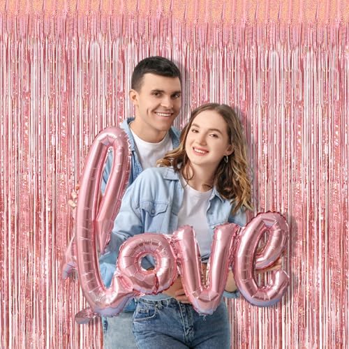 Braveshine Rose Gold Metallic Tinsel Backdrop 2Pcs