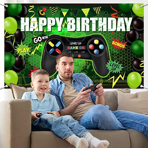 Blulu Gamer Themed Birthday Backdrop Banner Green