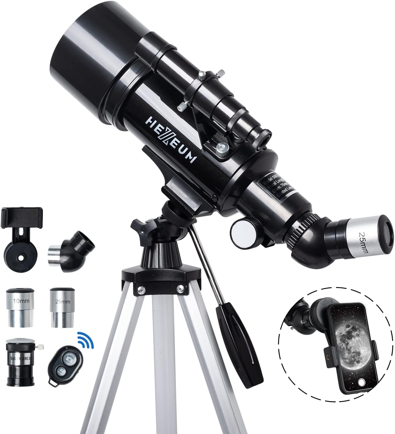 HEXEUM 70mm Aperture Refracting Telescope with AZ Mount and Wireless Remote