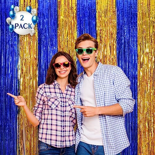 LOLStar 2 Pack Blue and Gold Foil Fringe Curtains