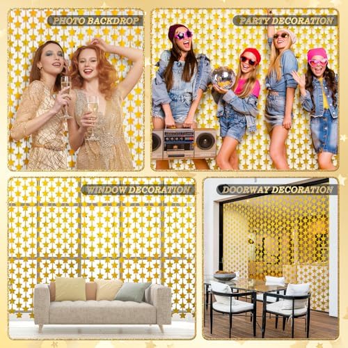 LOLStar 2 Pack Gold Stars Foil Fringe Curtains