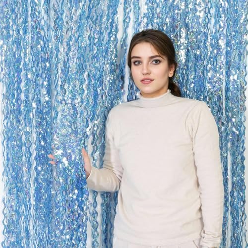 4 Pack Wavy Blue Foil Backdrop Streamers for Parties