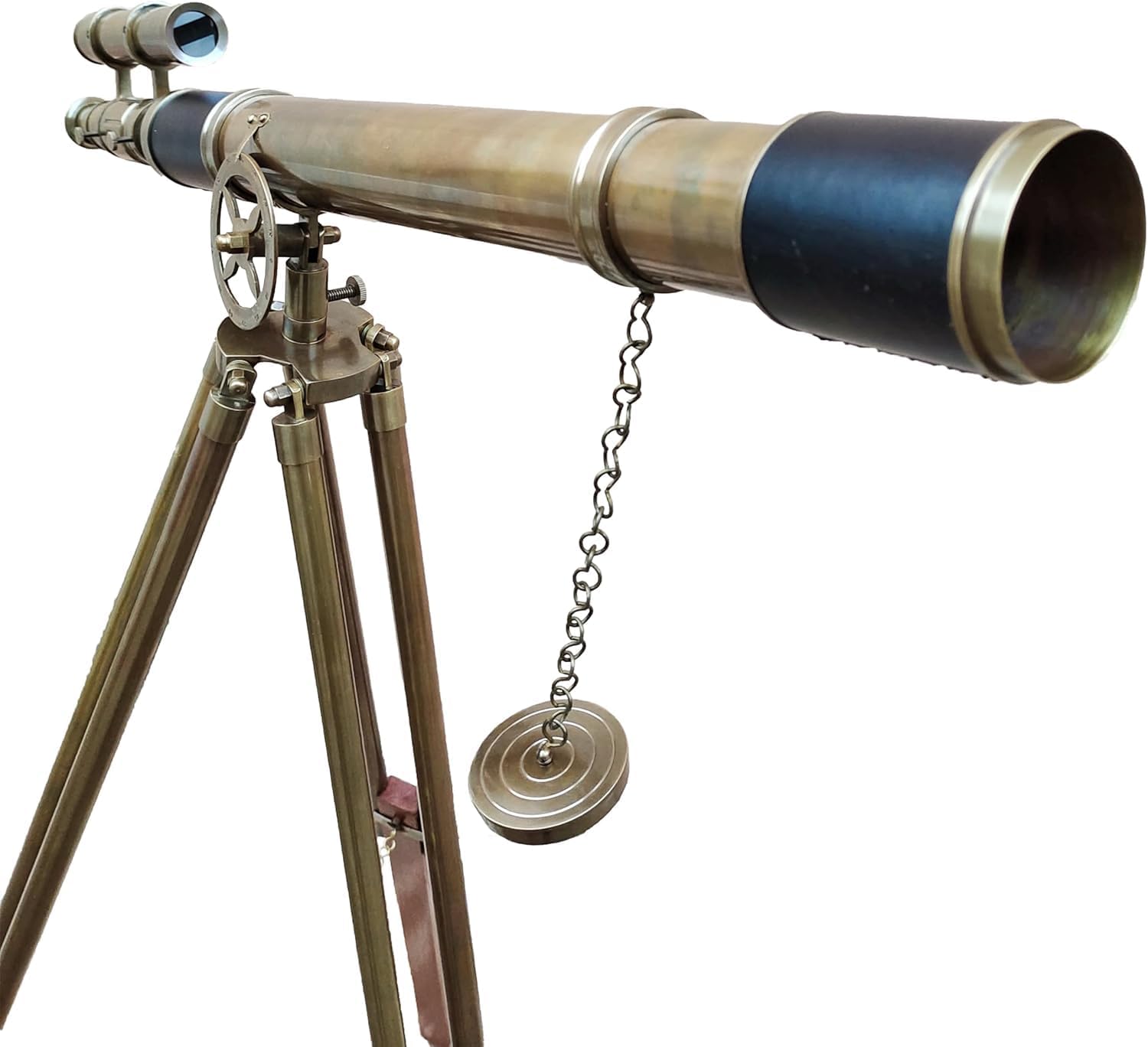 Antique Brass Telescope with Wooden Tripod Stand