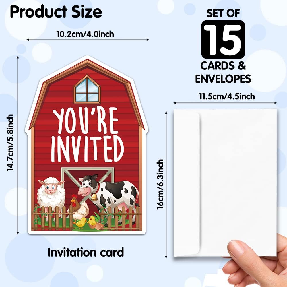 RZHV 15 Pack Farm Animal Shaped Invitations With Envelopes