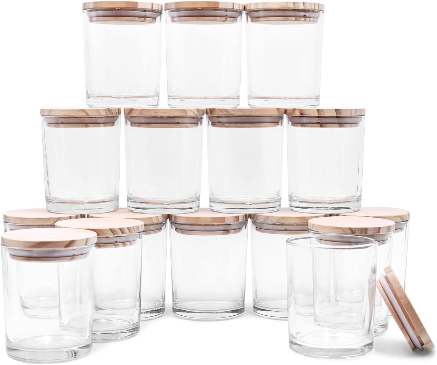 Showin Thick Candle Jars 16 Pcs 7 Oz Clear Glass with Wood Lids