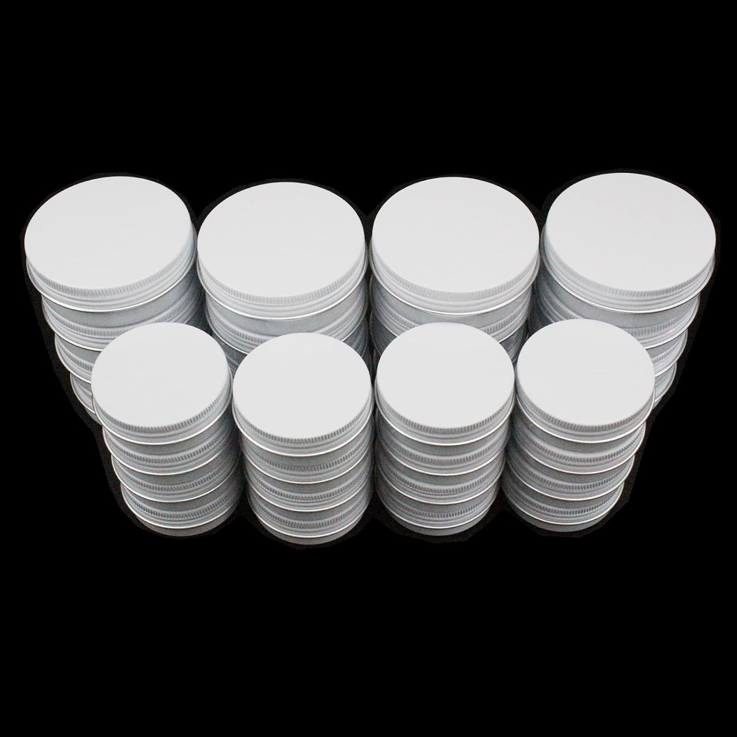 32 Piece White Round Aluminum Tin Cans with Screw Lids
