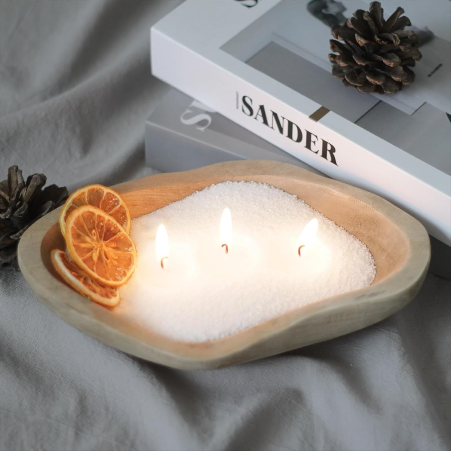 Pearled Candle Sand 18 Oz Wooden Dough Bowl Kit