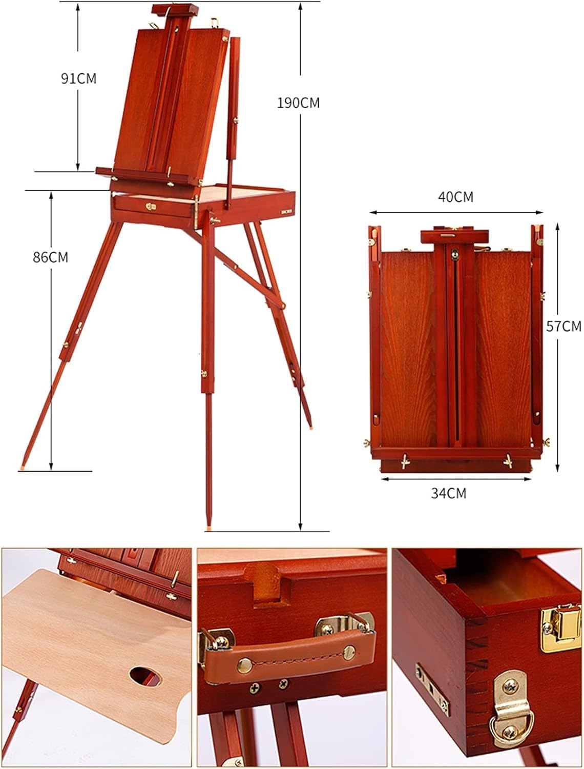 190cm Tall Wooden Easel Stand with Storage Drawer