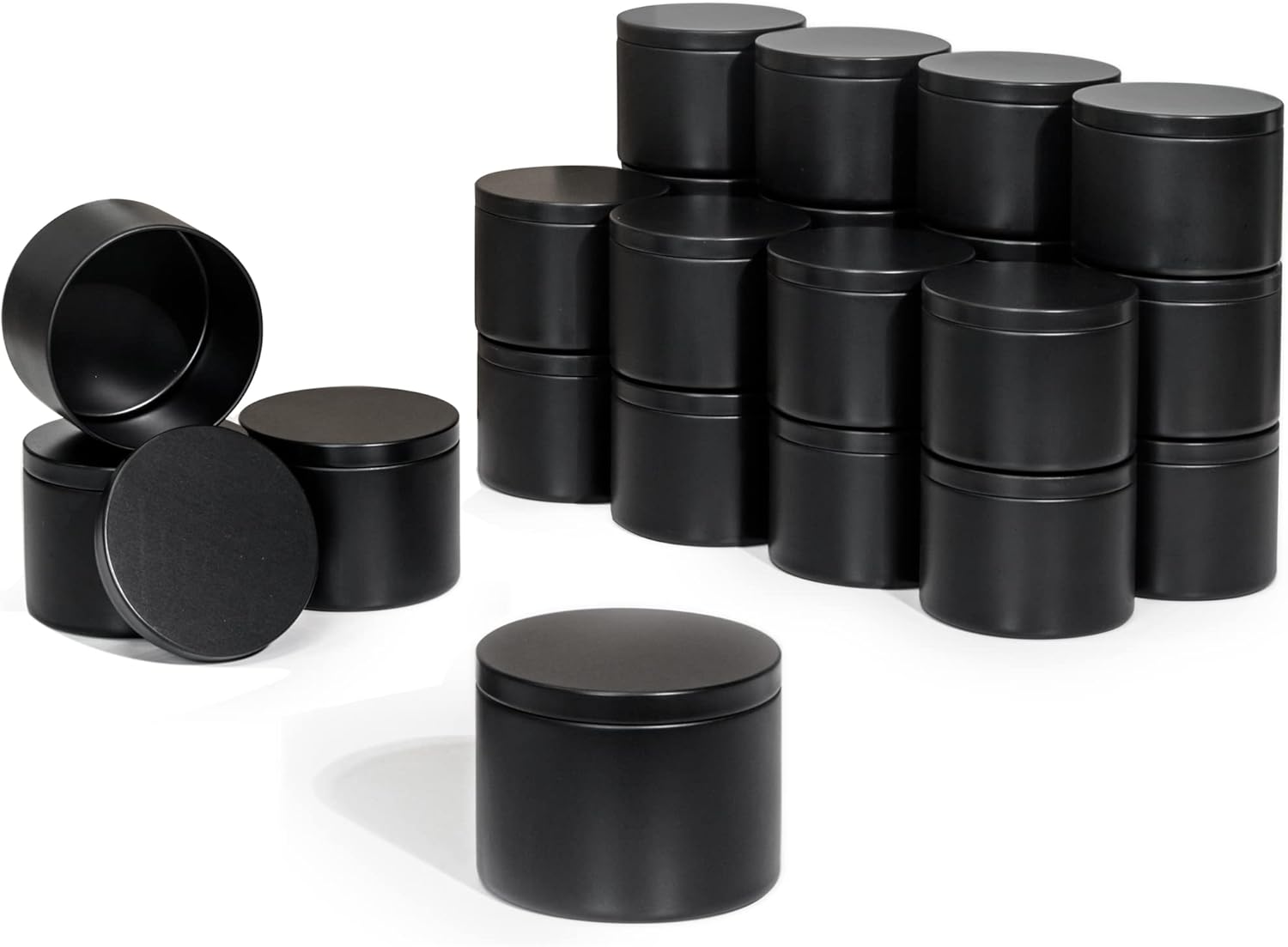 Aroparc 8oz Black Candle Tins 24 Pack with Lids
