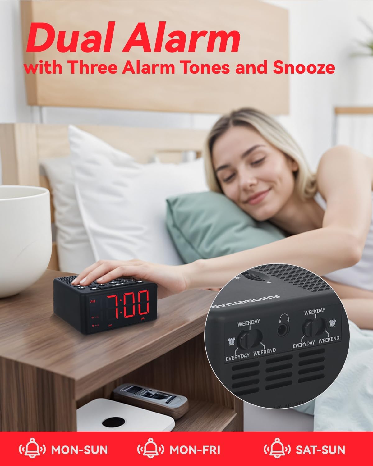 Digital Alarm Clock Radio with AMFM Radio and Dual Alarms