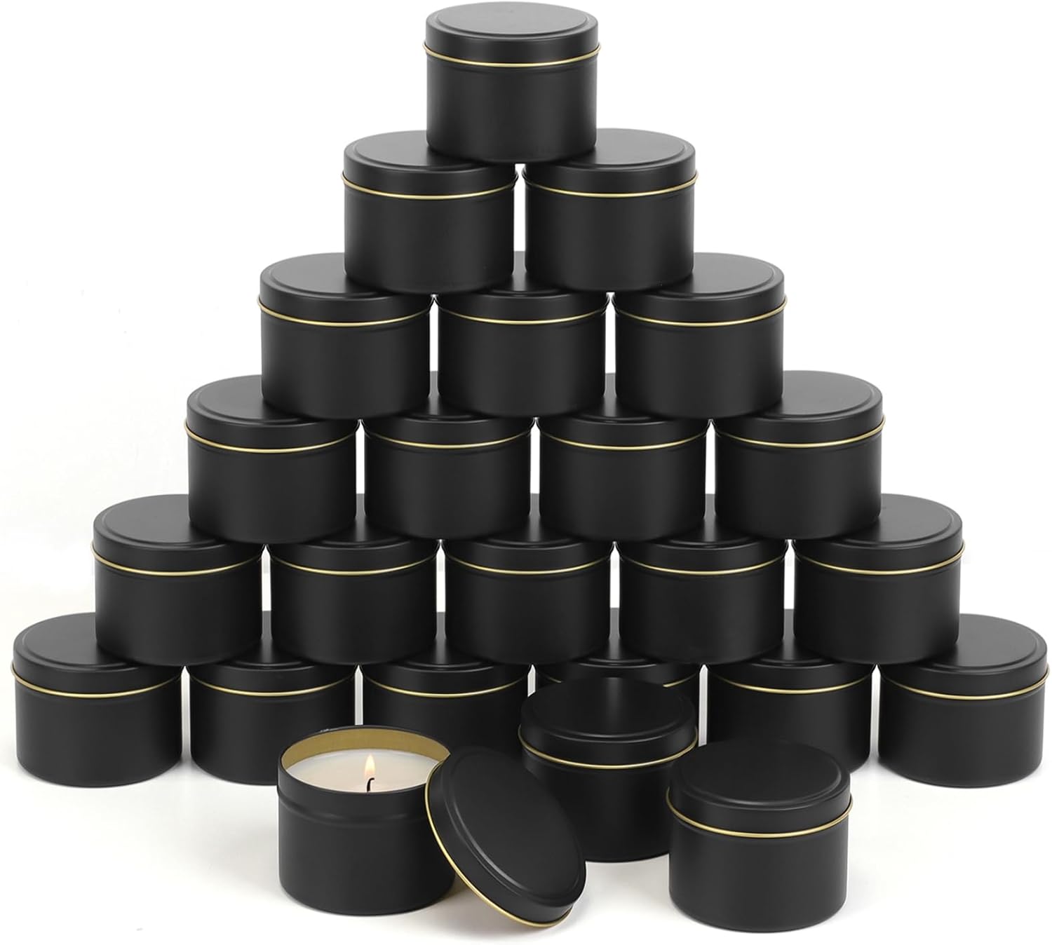 SONVIIBOX 24 Piece Black Candle Tins 4oz