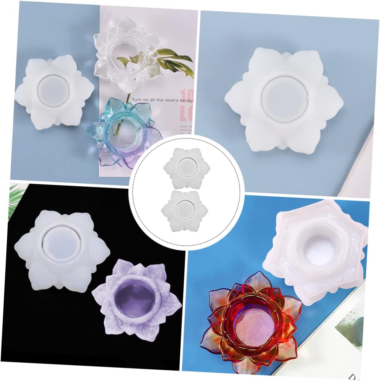 2pcs Lotus Shape Silicone Candle Making Molds for DIY Crafts