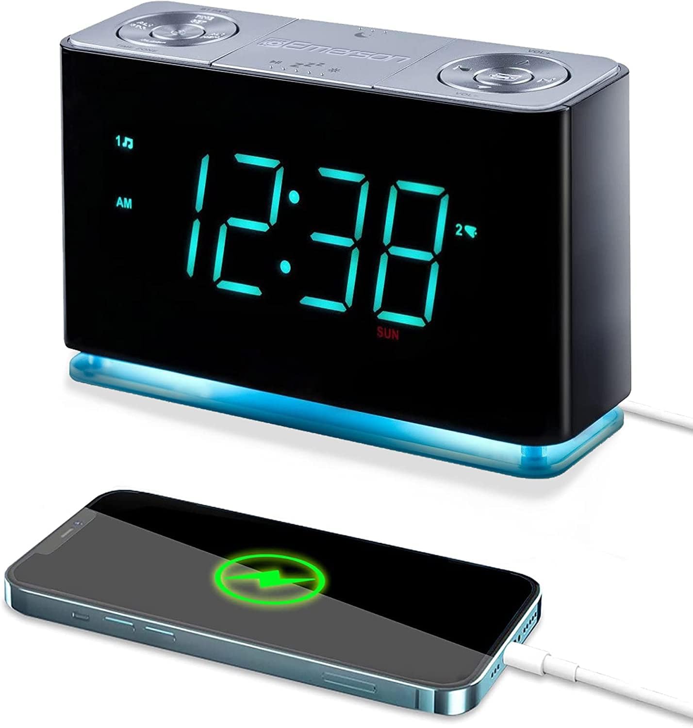 Emerson Smartset Alarm Clock Radio with Bluetooth Speaker and USB Port