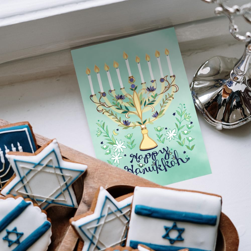 Tree-Free Greetings Hanukkah Card - Floral Menorah 5x7