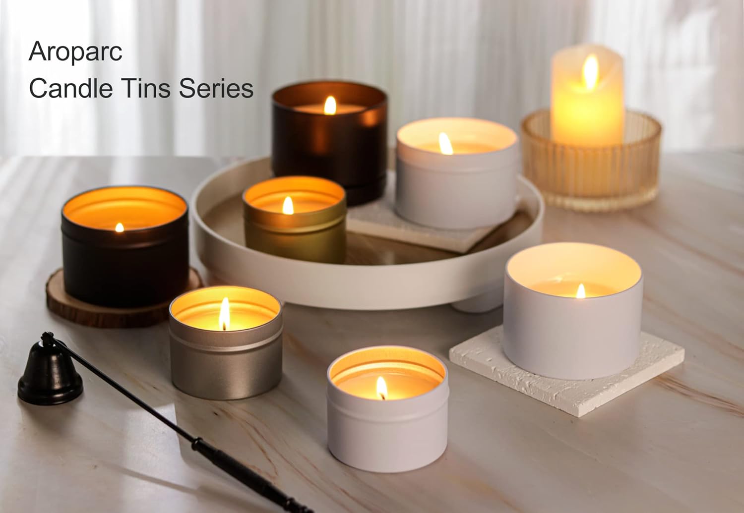 Aroparc 8oz Black Candle Tins 24 Pack with Lids