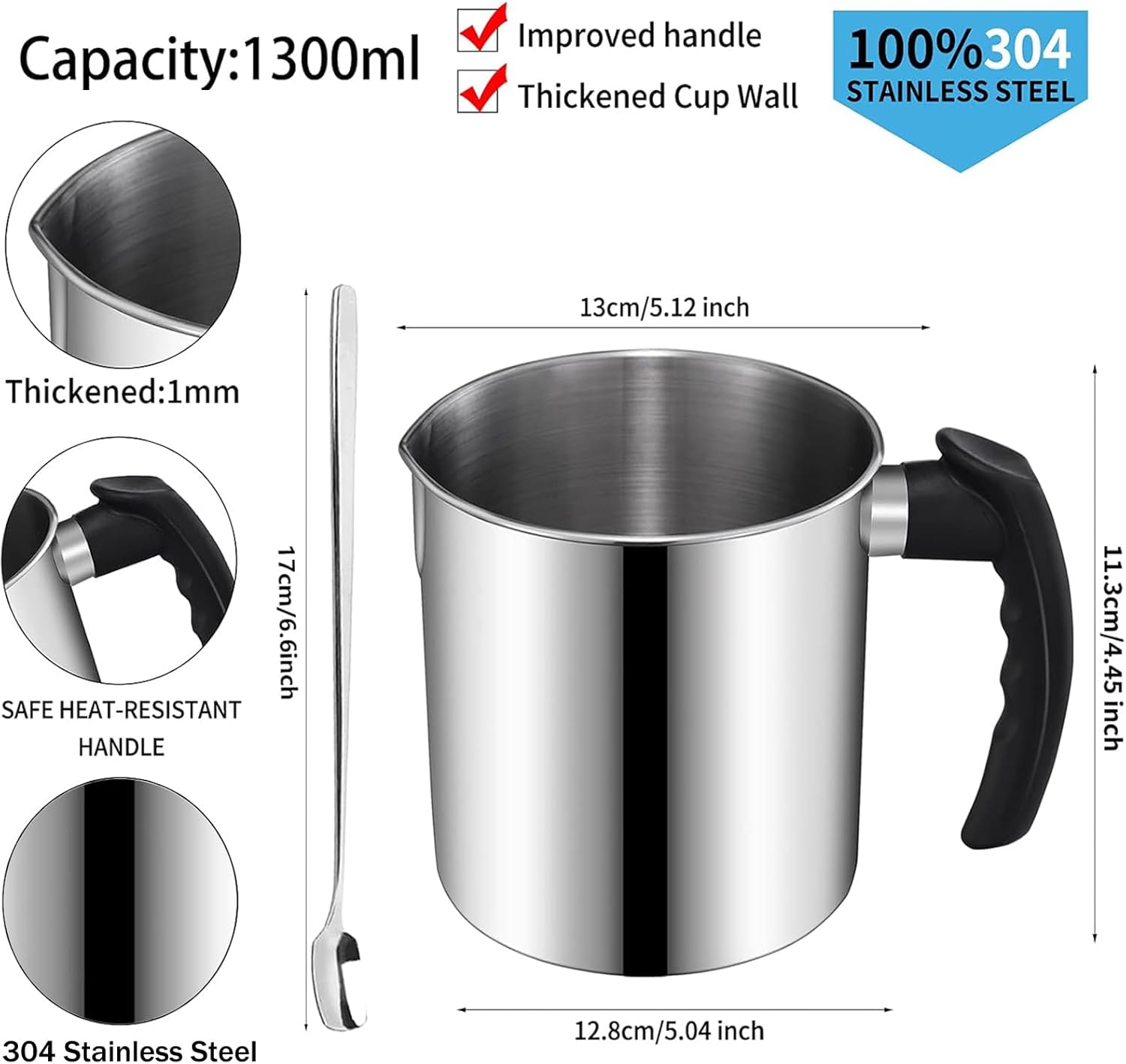 DINGPAI 44oz Double Boiler Candle Melting Pot with Spoon