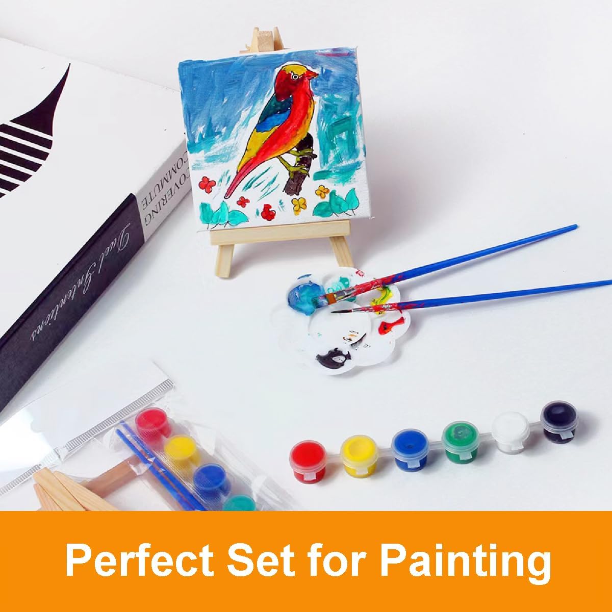 50 Pack Mini Canvas and Easel Set for Kids Classroom Art