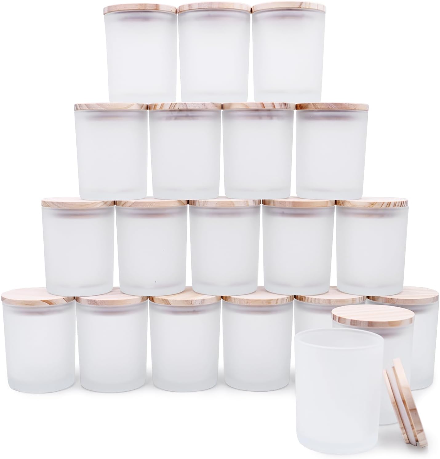 Thick Frosted White Candle Jars 20 Pcs With Wood Lids