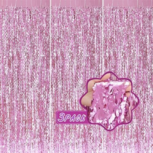Foil Fringe Curtain Pink Wavy 33 x 66 Feet Pack of 3