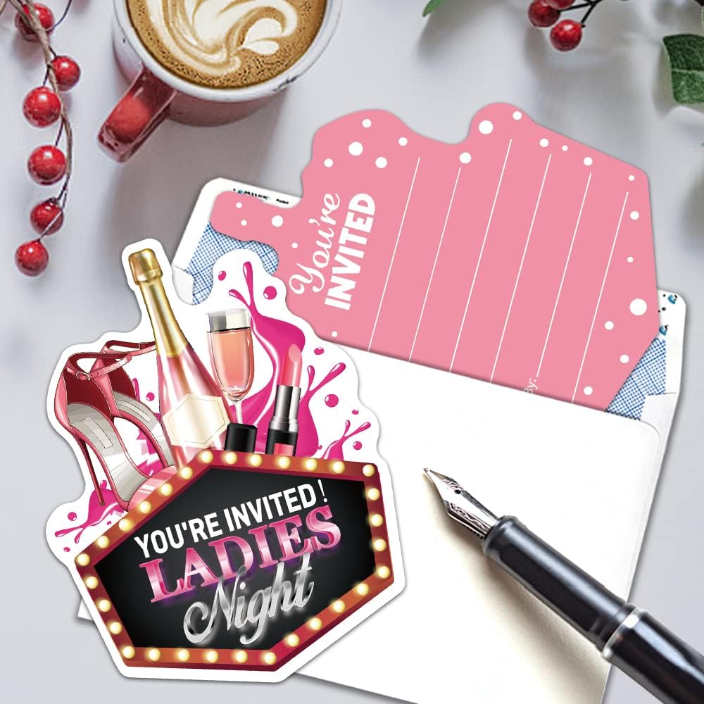 RZHV 15 Pack Pink High Heels Party Invitation Cards with Envelopes
