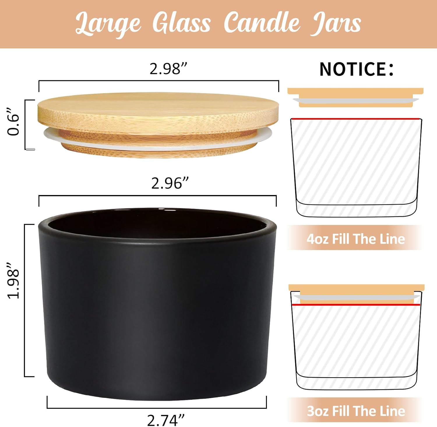 4oz Candle Jars 15 Pack with Bamboo Lids and Wick Kit