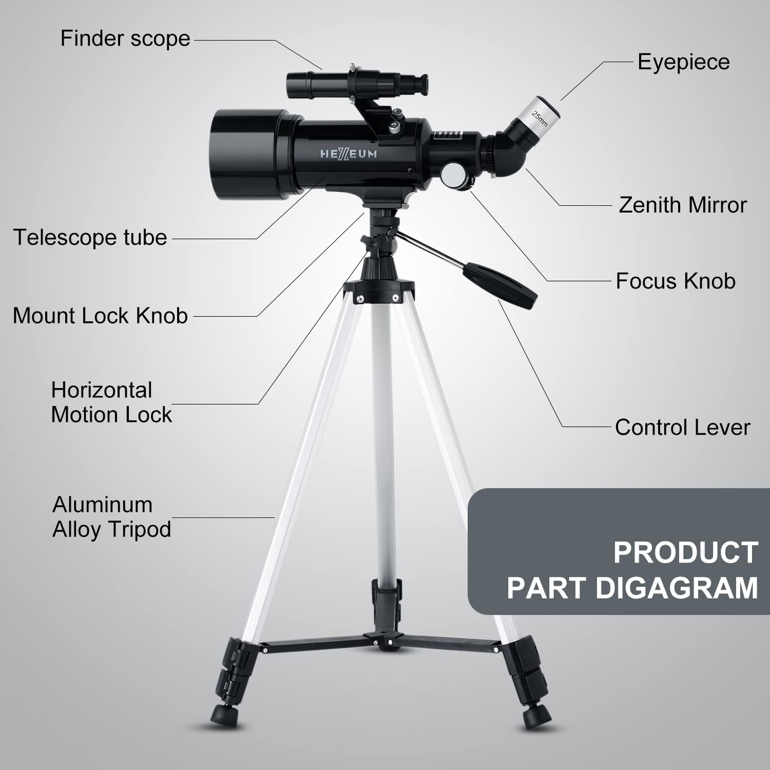 HEXEUM 70mm Aperture Refracting Telescope with AZ Mount and Wireless Remote