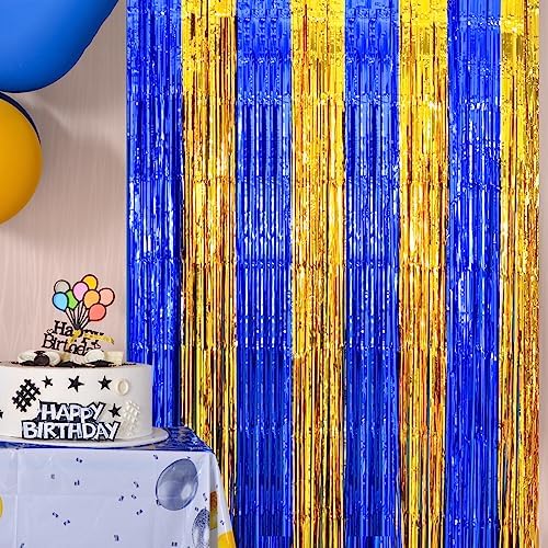 LOLStar 2 Pack Blue and Gold Foil Fringe Curtains