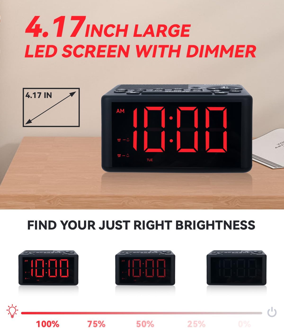 Digital Alarm Clock Radio with AMFM Radio and Dual Alarms