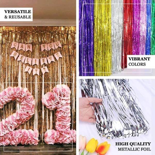 Efavormart 8ft Matte Gold Foil Fringe Curtain