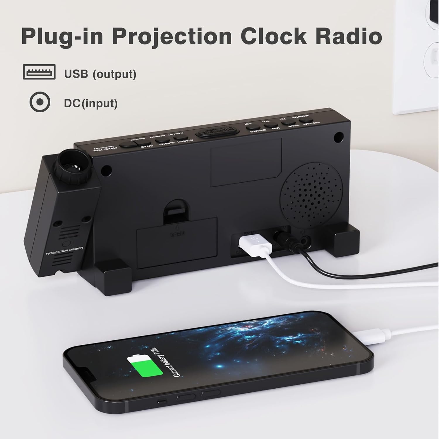Mesqool Projection Alarm Clock with FM Radio and Dual Alarms