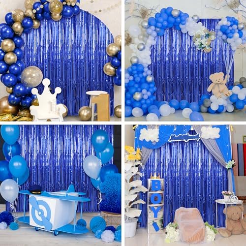 Crosize 3 Pack Foil Fringe Backdrop Curtains 33x99ft Blue