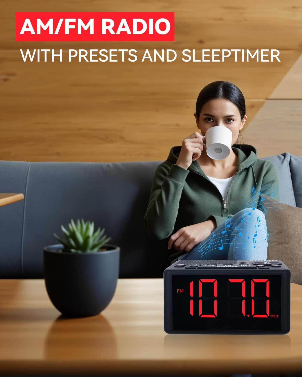 Digital Alarm Clock Radio with AMFM Radio and Dual Alarms