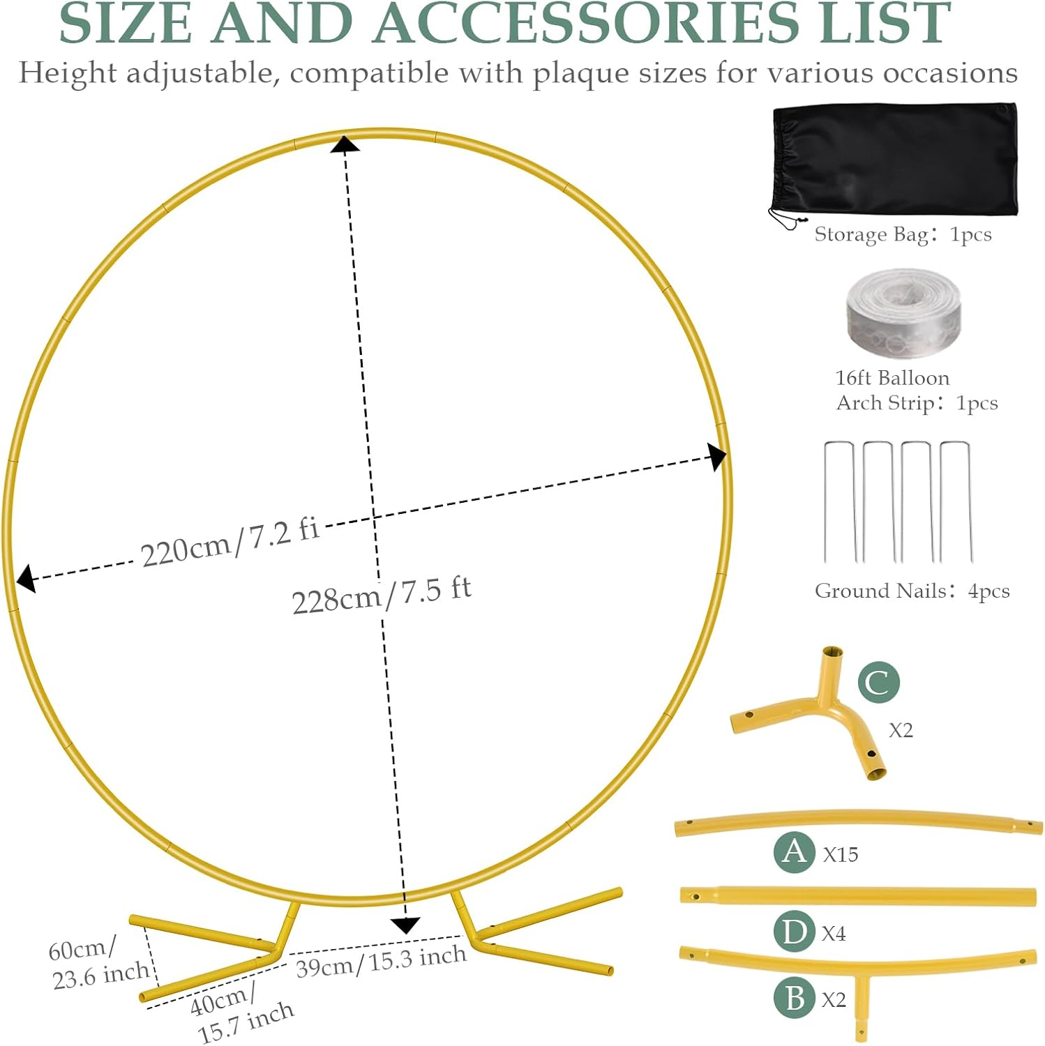 WellSign 72FT Gold Metal Balloon Arch Stand Kit