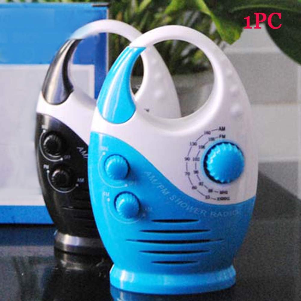 Waterproof Shower Radio with AM FM and Top Handle Blue White