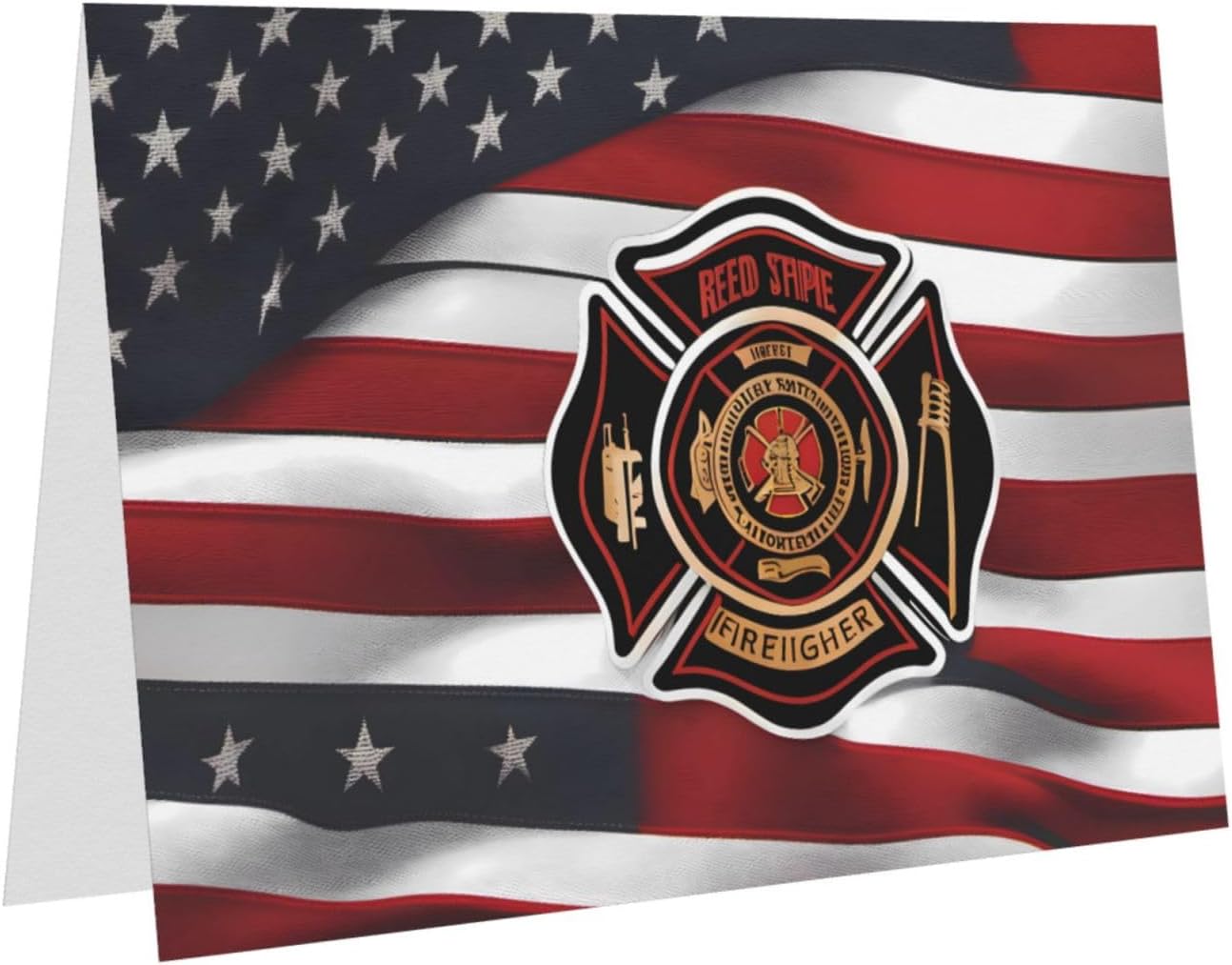 Pink Red Stripe Firefighter USA Flag Greeting Card 4x6