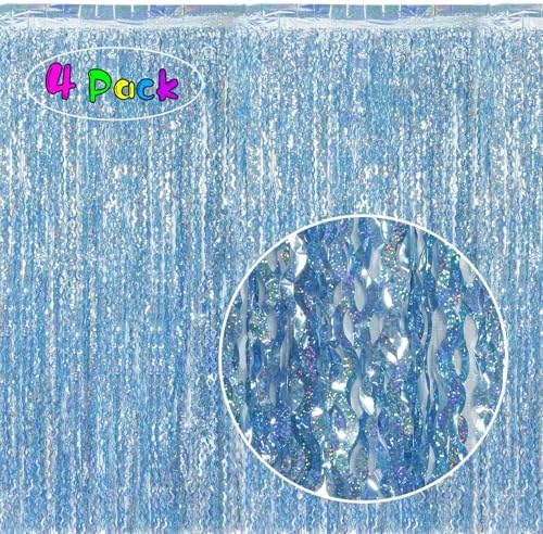 4 Pack Wavy Blue Foil Backdrop Streamers for Parties