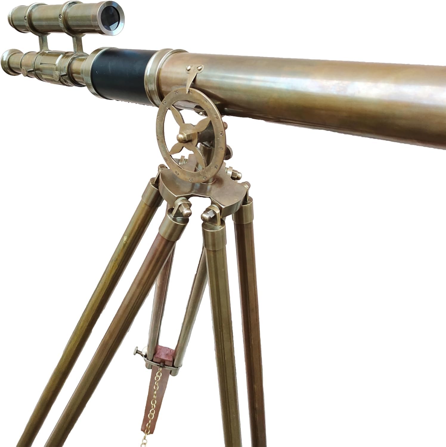 Antique Brass Telescope with Wooden Tripod Stand