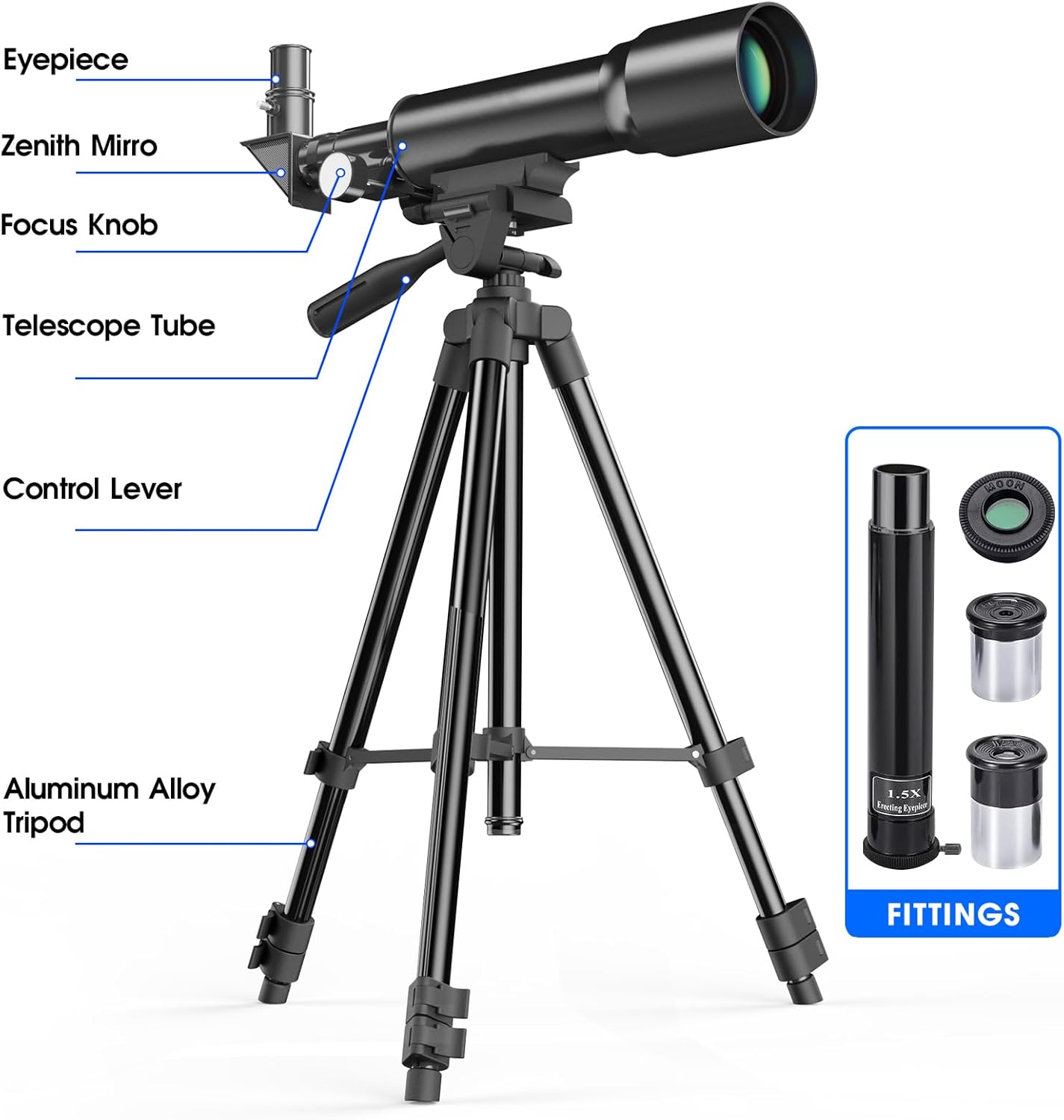 YUANZIMOO 50mm Aperture 360mm Telescope with Tripod for Kids Adults Beginners Black